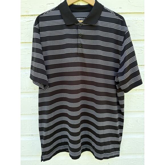 Nike Golf Polo Shirt Dri-Fit Mens XL Black Striped Performance Athletic - Picture 1 of 4